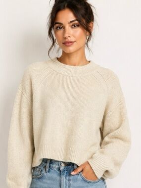GAP Ribbed Mock Neck Sweater Women’s Large Oatmeal Beige Cozy Knit Pullover